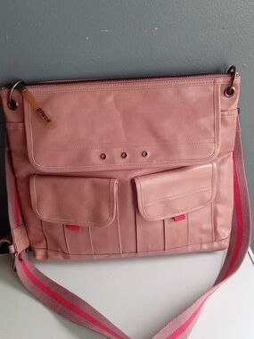 Parcel Pink Crossbody Messenger Bag Utility Multi‎ Pocket Sporty Stripe Strap